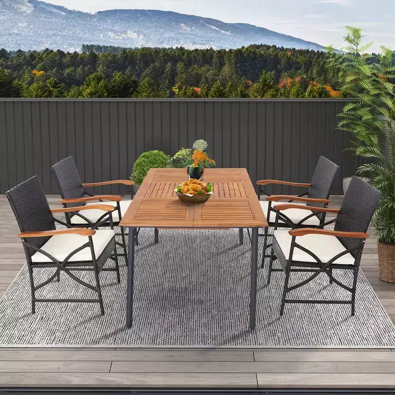 Costway Chaises de salle à manger en résine tressée 2/4 pièces avec coussins souples zippés Fauteuils Balcon