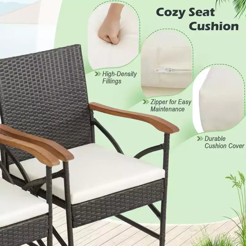 Costway Chaises de salle à manger en résine tressée 2/4 pièces avec coussins souples zippés Fauteuils Balcon