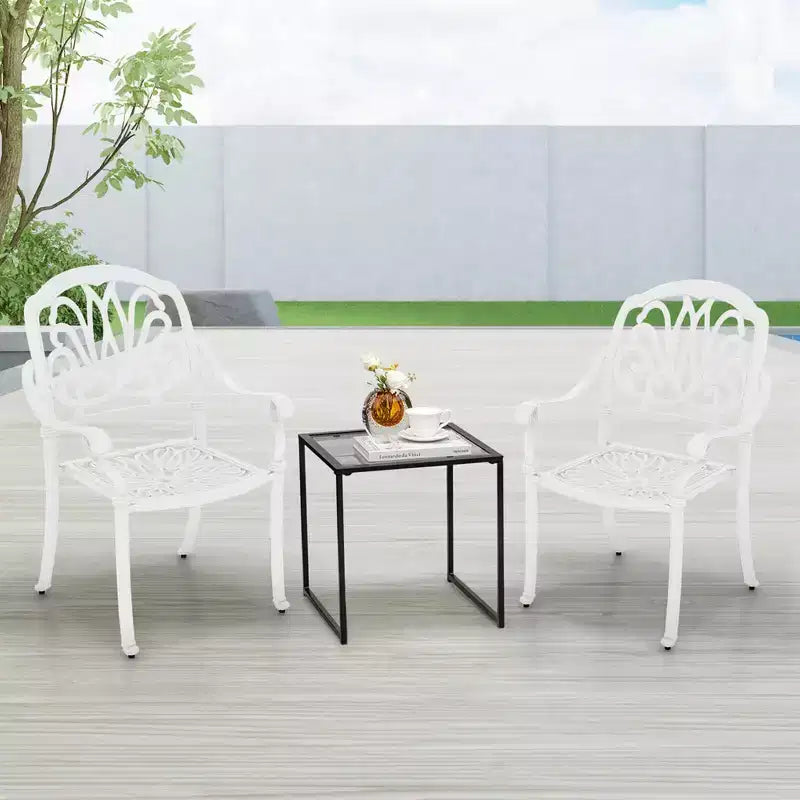 Costway Lot de 4 chaises de salle à manger de patio en fonte d'aluminium avec accoudoirs, empilables, marron/blanc