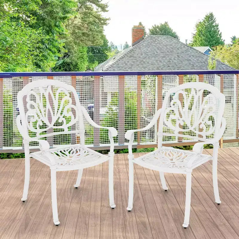 Costway Lot de 4 chaises de salle à manger de patio en fonte d'aluminium avec accoudoirs, empilables, marron/blanc