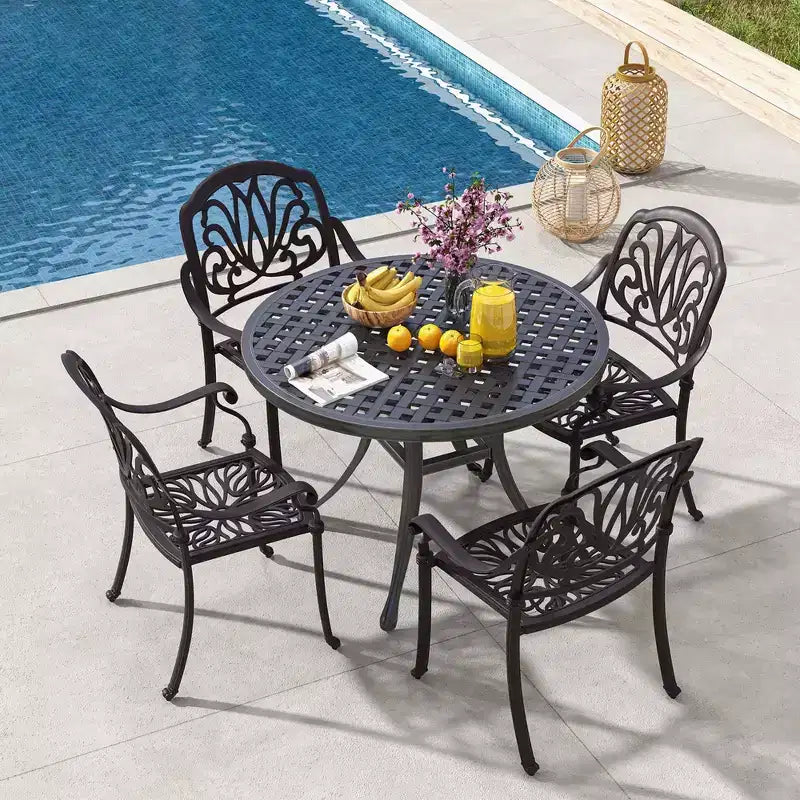 Costway Lot de 4 chaises de salle à manger de patio en fonte d'aluminium avec accoudoirs, empilables, marron/blanc