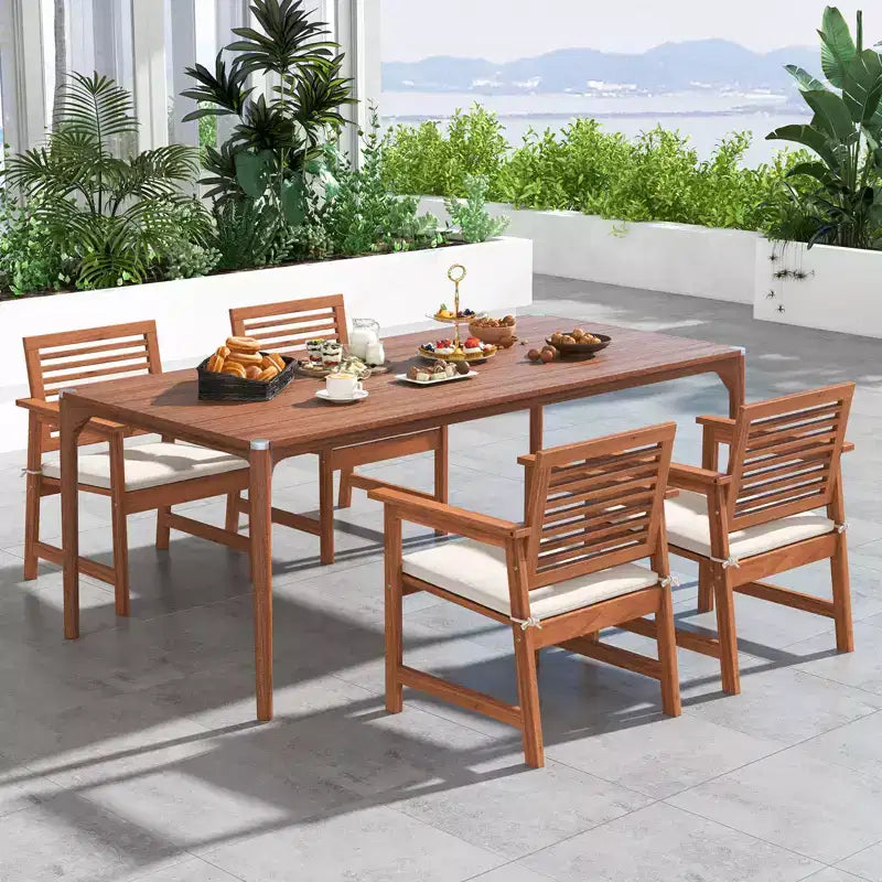 Chaise de salle à manger d'extérieur Costway Chaises de patio en bois massif avec coussins confortables