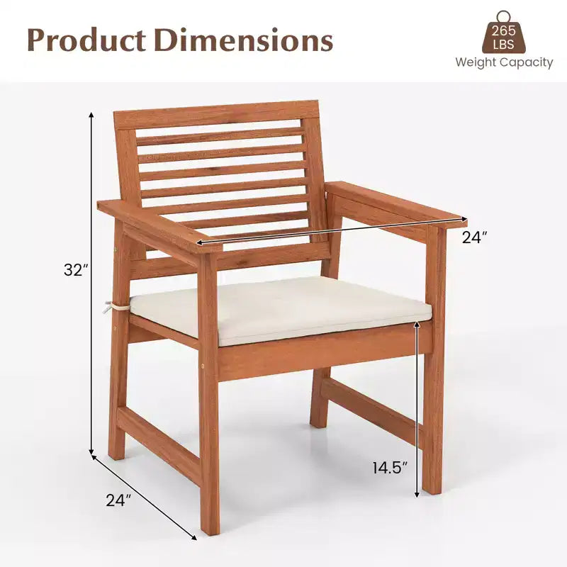 Chaise de salle à manger d'extérieur Costway Chaises de patio en bois massif avec coussins confortables