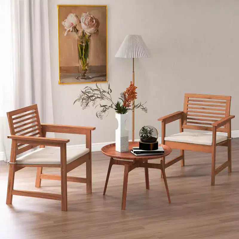 Chaise de salle à manger d'extérieur Costway Chaises de patio en bois massif avec coussins confortables