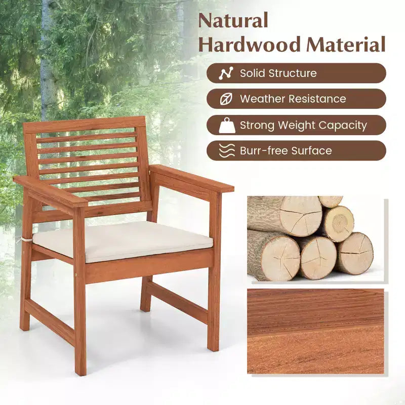 Chaise de salle à manger d'extérieur Costway Chaises de patio en bois massif avec coussins confortables