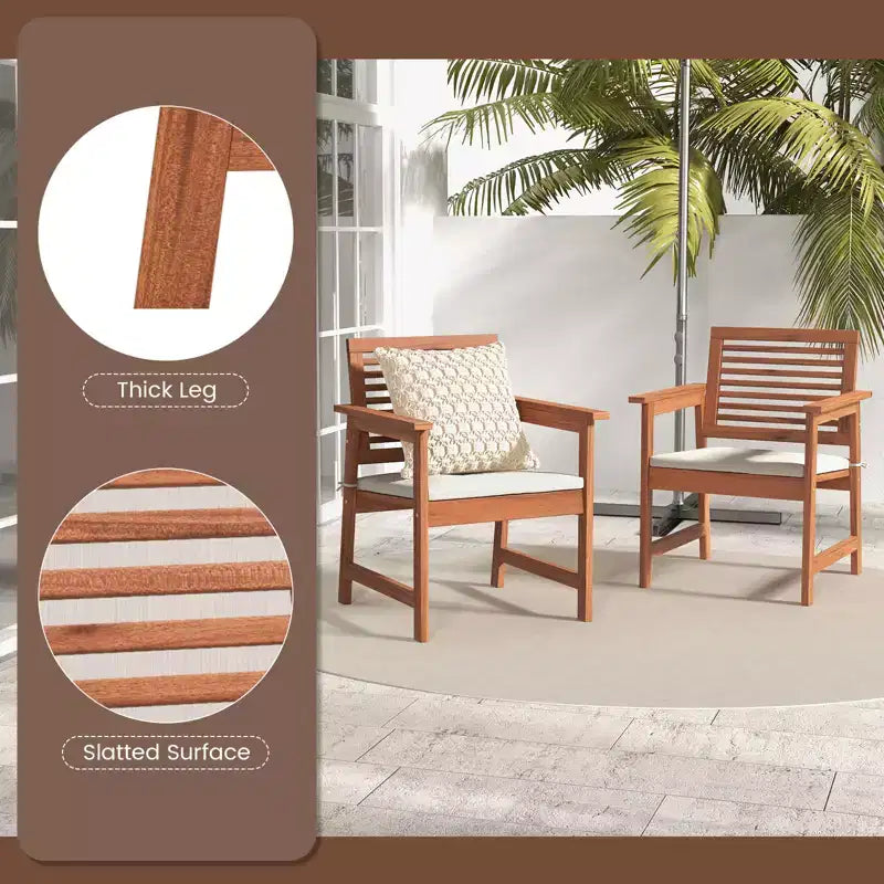 Chaise de salle à manger d'extérieur Costway Chaises de patio en bois massif avec coussins confortables