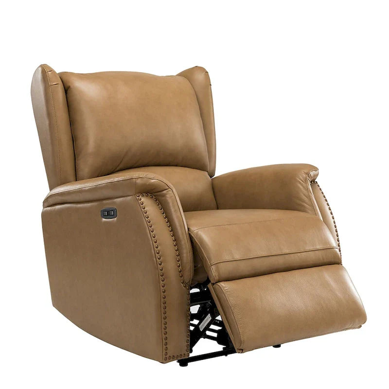Fauteuil inclinable électrique en cuir véritable avec port USB – Dossier à oreilles et clous décoratifs, ensemble de 2