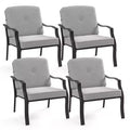 Costway 4 PCS Patio Metal Chairs Outdoor Dining Seat Heavy Duty with Cushions Garden Gray