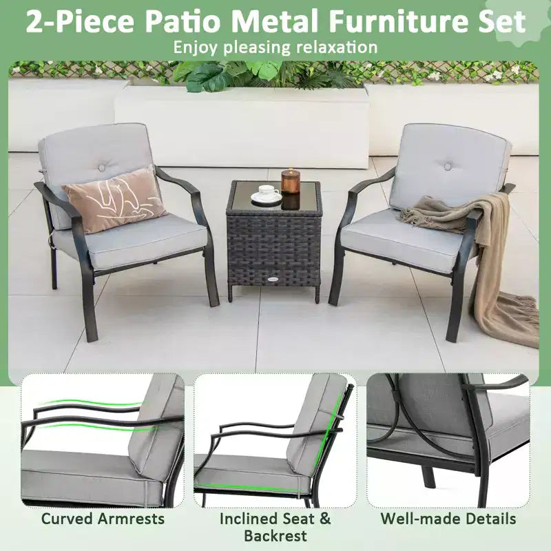 Costway Lot de 4 chaises de patio en métal pour l'extérieur, sièges de salle à manger robustes avec coussins, gris de jardin
