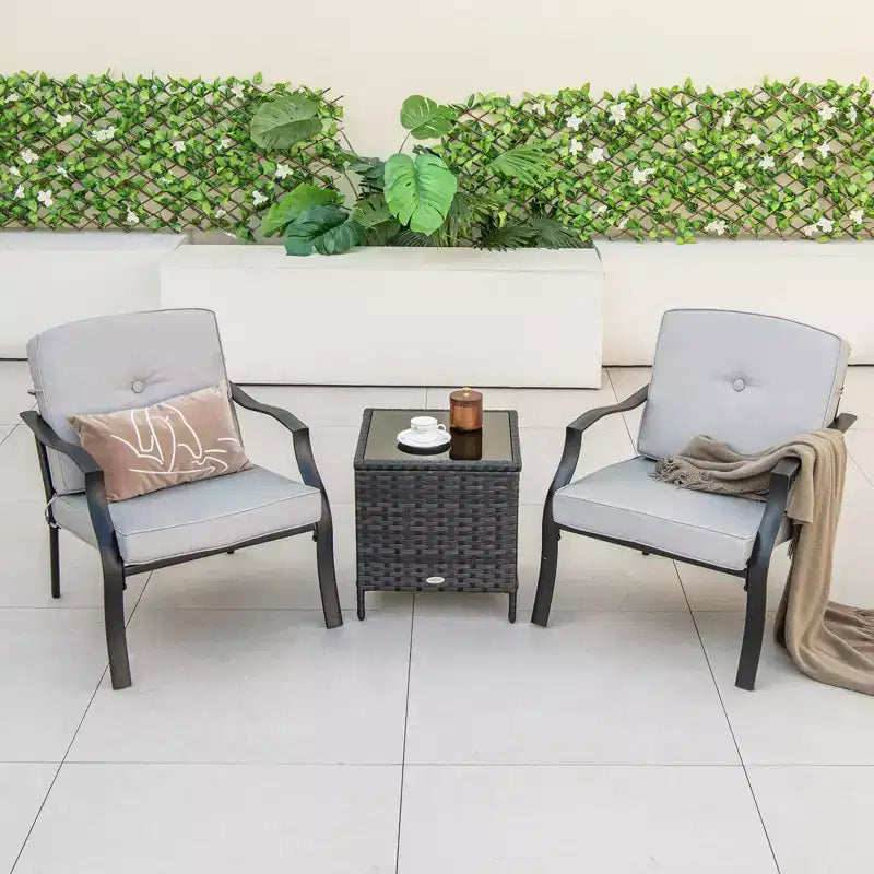 Costway Lot de 4 chaises de patio en métal pour l'extérieur, sièges de salle à manger robustes avec coussins, gris de jardin