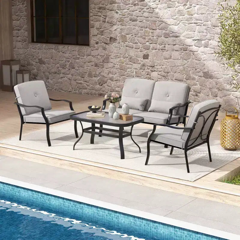 Costway Lot de 2 chaises de patio en métal, sièges de salle à manger extérieurs robustes avec coussins, gris jardin