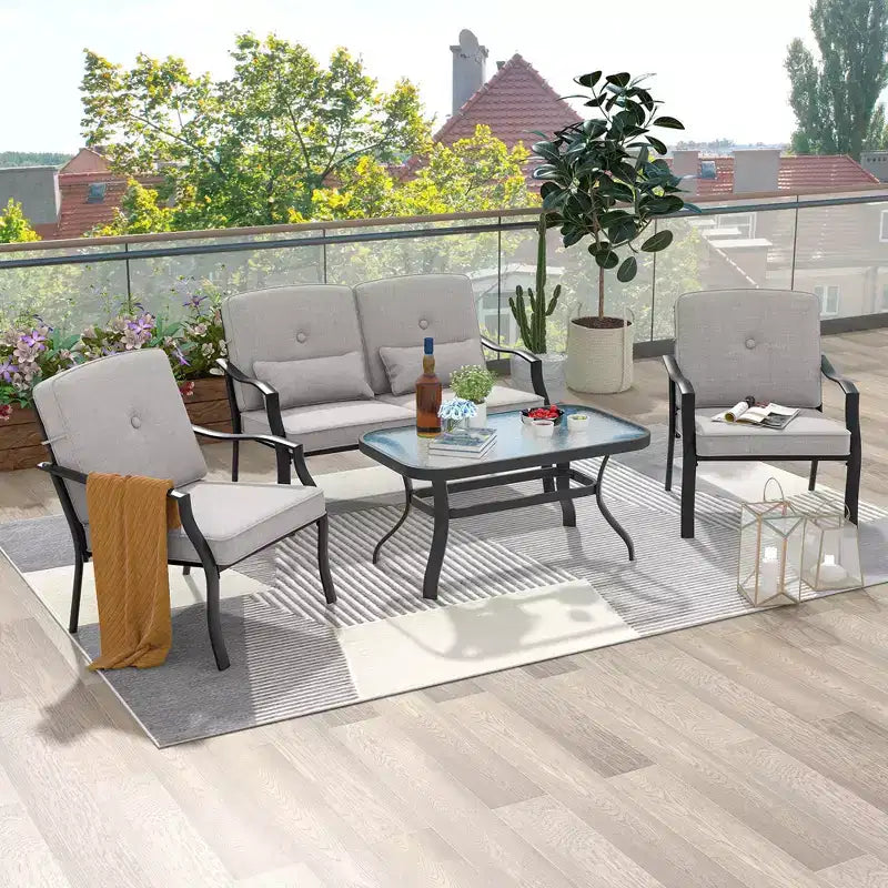 Costway Lot de 2 chaises de patio en métal, sièges de salle à manger extérieurs robustes avec coussins, gris jardin