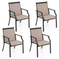 Costway 4 Pieces Patio Dining Chairs Large Outdoor Chairs Breathable Seat & Metal Frame Black/Coffee/Red