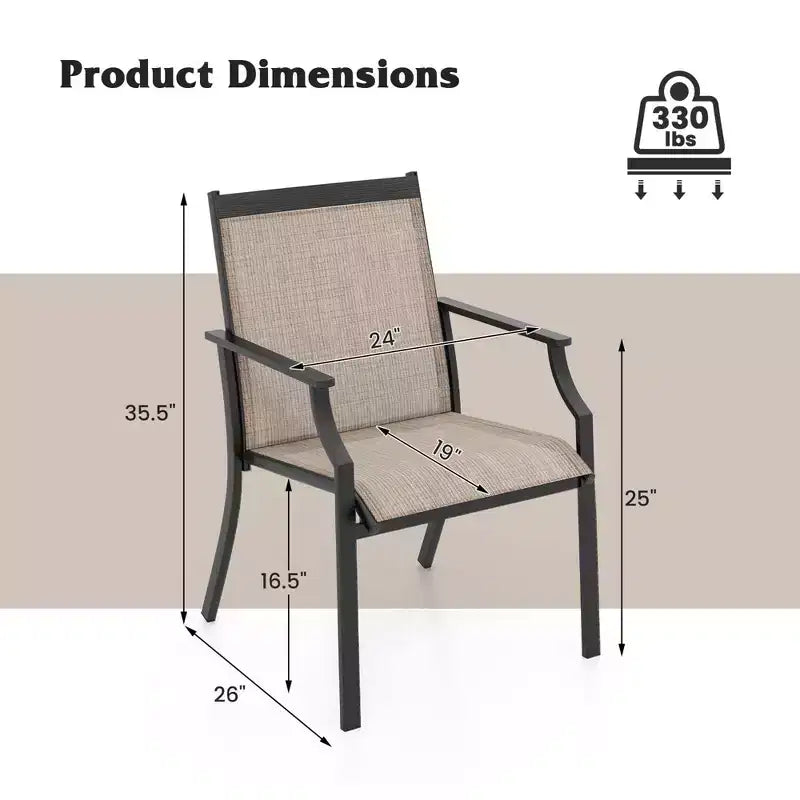 Costway Chaises de salle à manger de patio 4 pièces Grandes chaises d'extérieur Siège respirant et cadre en métal Noir/Café/Rouge