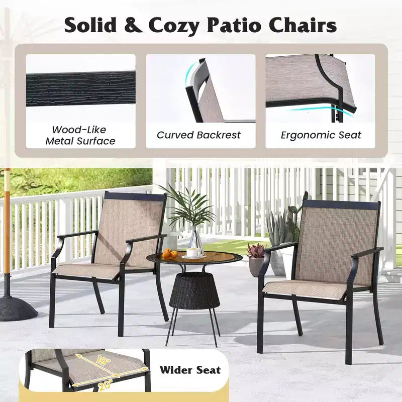 Costway Chaises de salle à manger de patio 4 pièces Grandes chaises d'extérieur Siège respirant et cadre en métal Noir/Café/Rouge