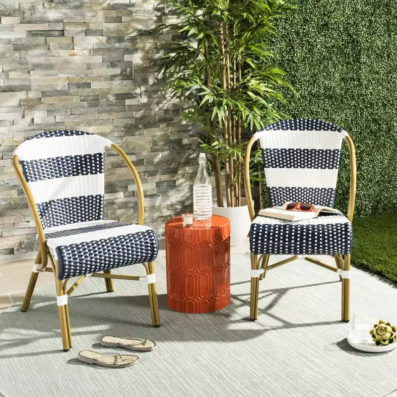 Chaise d'appoint Sarita (Lot de 2) - Intérieur/Extérieur - PAT4009 - Bleu/Blanc - Safavieh