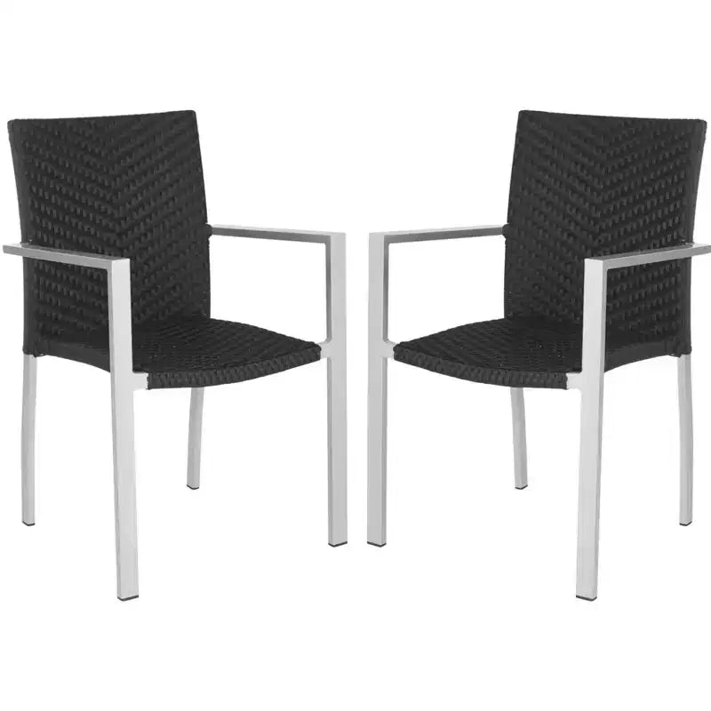 Cordova Stackable Arm Chair (Set Of 2) - Indoor/Outdoor - FOX5206 - Black - Safavieh