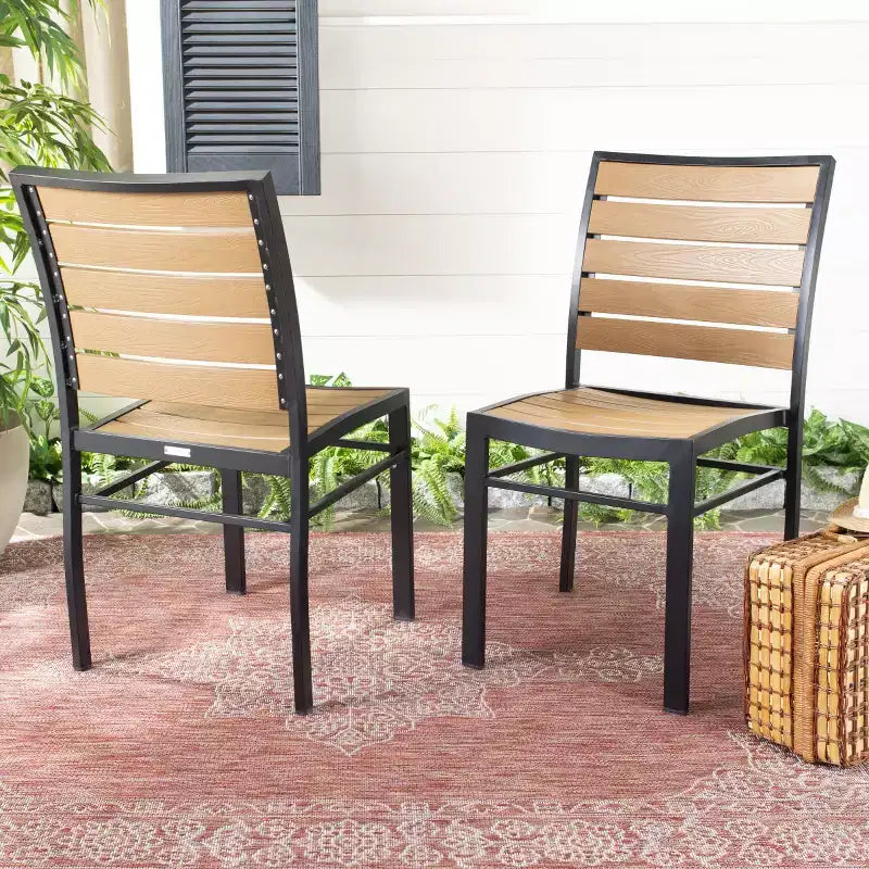 Chaise empilable Koda (lot de 2) - Intérieur/Extérieur - PAT4031 - Noir/Marron - Safavieh