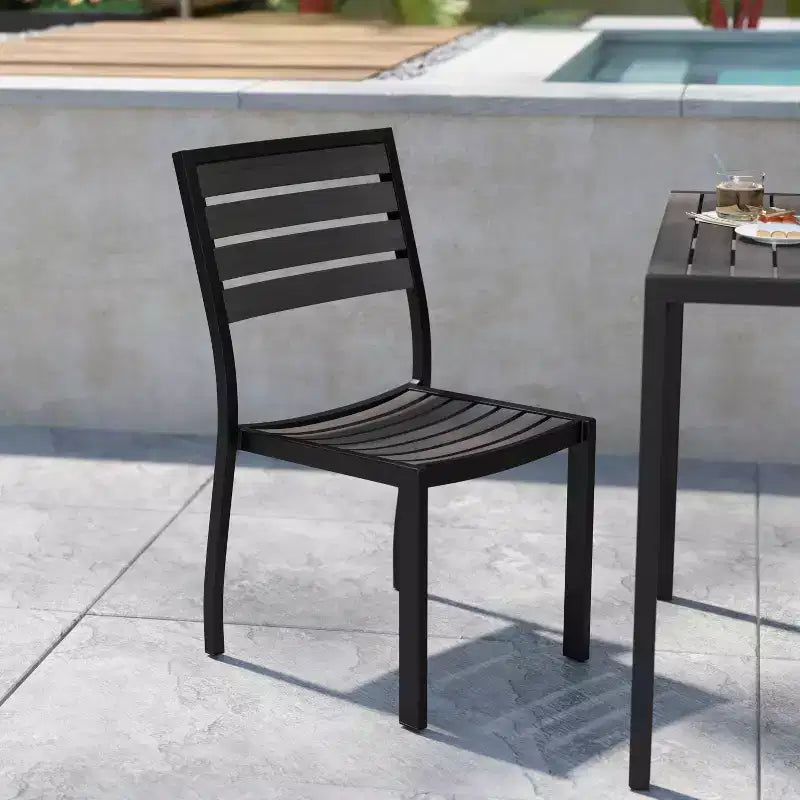 Chaise d'extérieur Flash Furniture Lark avec lattes en poly imitation teck