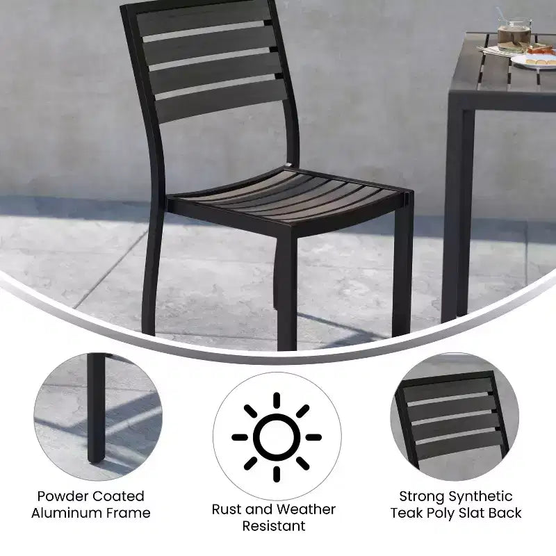 Chaise d'extérieur Flash Furniture Lark avec lattes en poly imitation teck