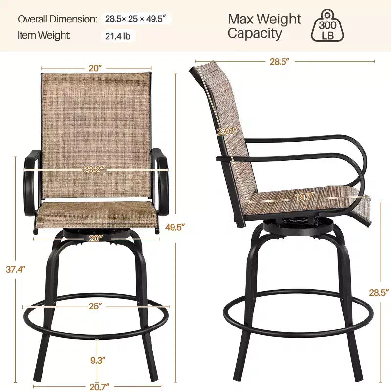 Tabourets de bar pivotants d'extérieur Yaheetech Chaises de bistrot de patio avec dossier haut et accoudoirs