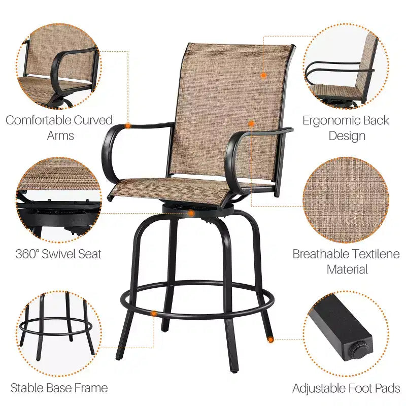 Tabourets de bar pivotants d'extérieur Yaheetech Chaises de bistrot de patio avec dossier haut et accoudoirs