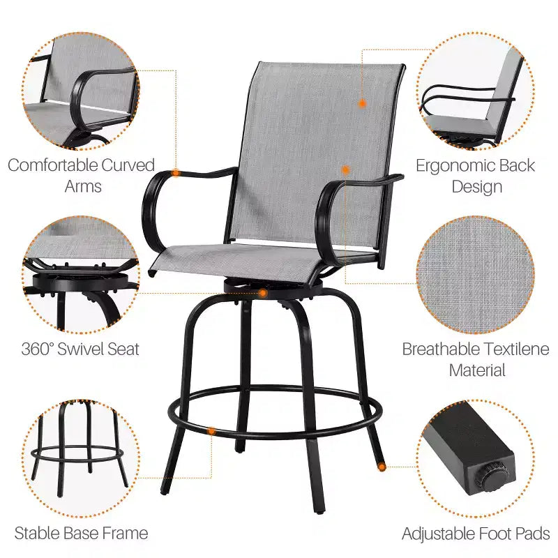 Tabourets de bar pivotants d'extérieur Yaheetech Chaises de bistrot de patio avec dossier haut et accoudoirs