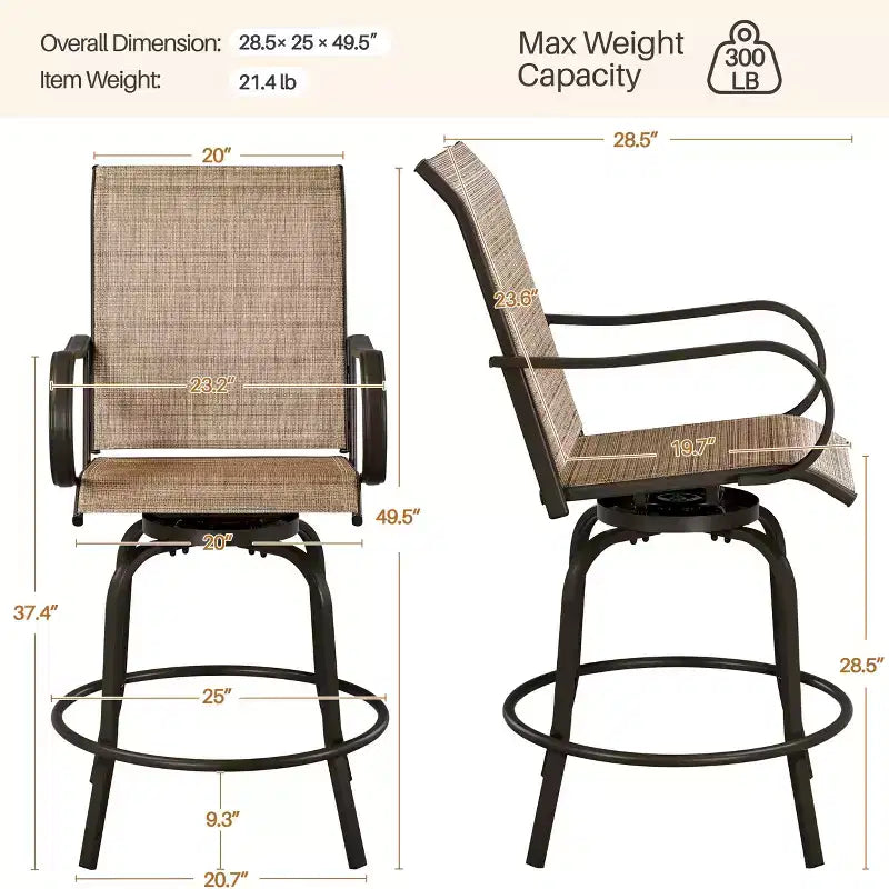 Tabourets de bar pivotants d'extérieur Yaheetech Chaises de bistrot de patio avec dossier haut et accoudoirs