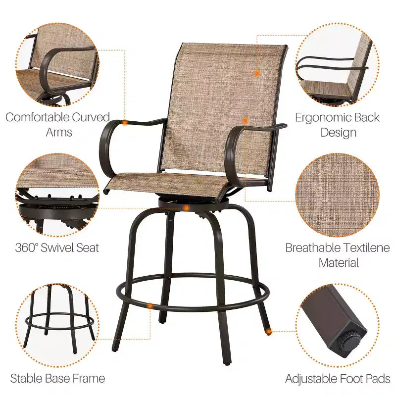 Tabourets de bar pivotants d'extérieur Yaheetech Chaises de bistrot de patio avec dossier haut et accoudoirs