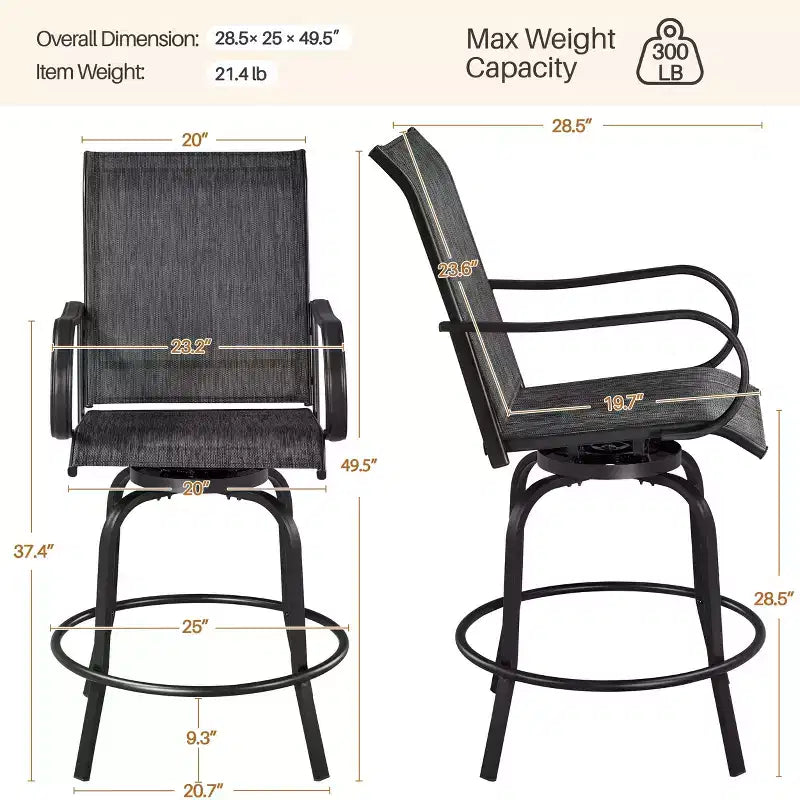 Tabourets de bar pivotants d'extérieur Yaheetech Chaises de bistrot de patio avec dossier haut et accoudoirs