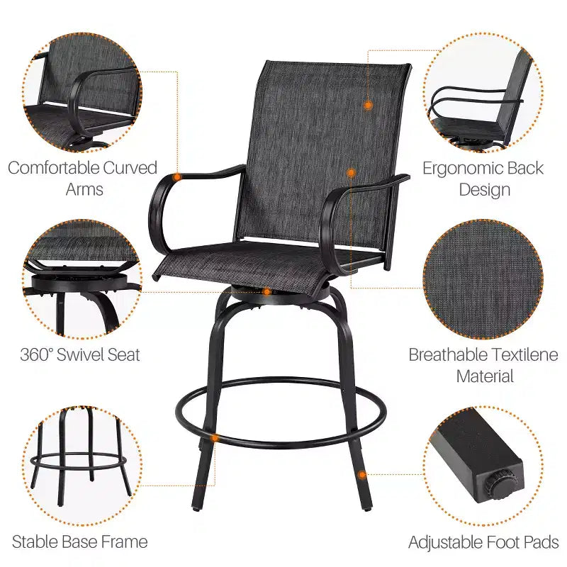 Tabourets de bar pivotants d'extérieur Yaheetech Chaises de bistrot de patio avec dossier haut et accoudoirs