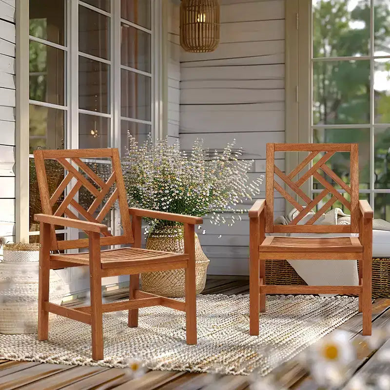 Chaise de salle à manger d'extérieur en bois massif LuxenHome Carmel, lot de 2