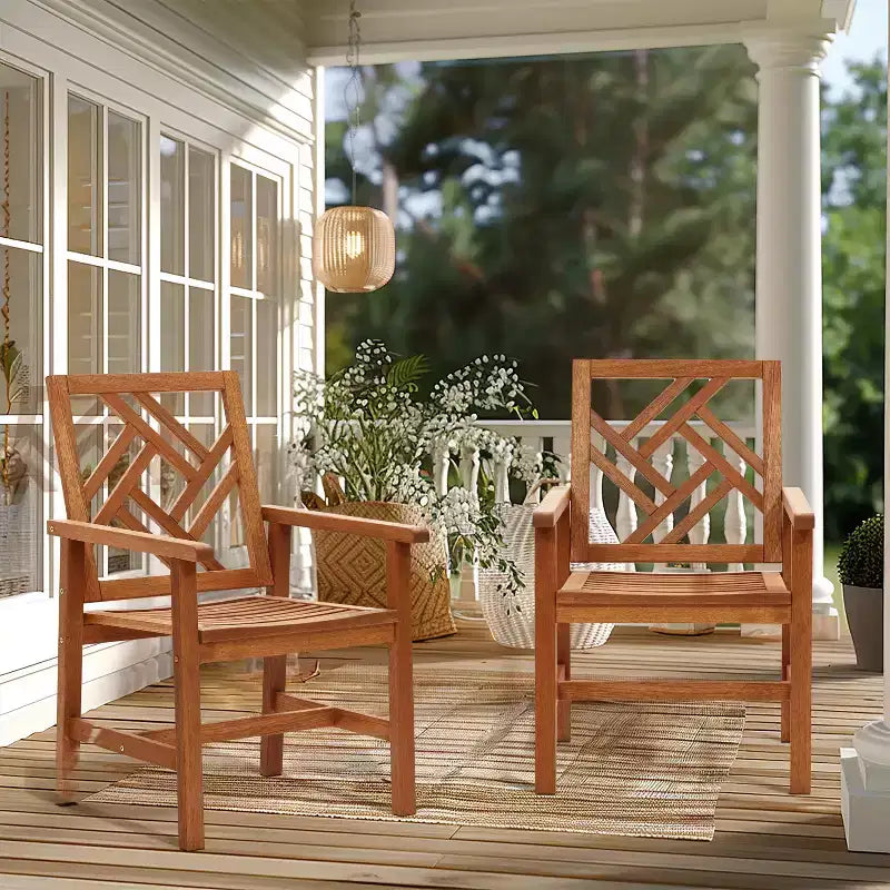Chaise de salle à manger d'extérieur en bois massif LuxenHome Carmel, lot de 2