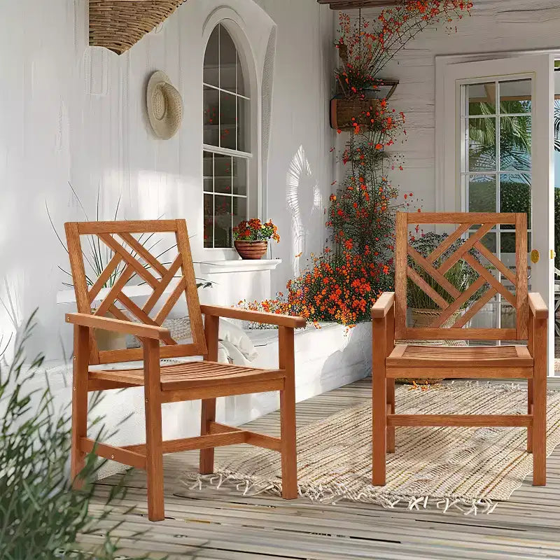 Chaise de salle à manger d'extérieur en bois massif LuxenHome Carmel, lot de 2