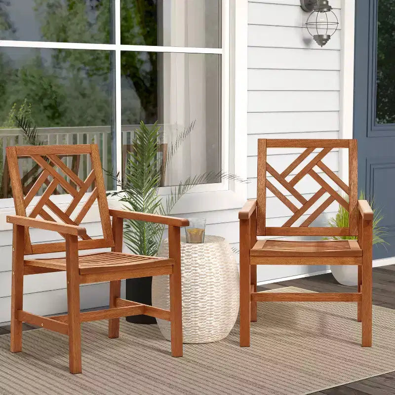 Chaise de salle à manger d'extérieur en bois massif LuxenHome Carmel, lot de 2