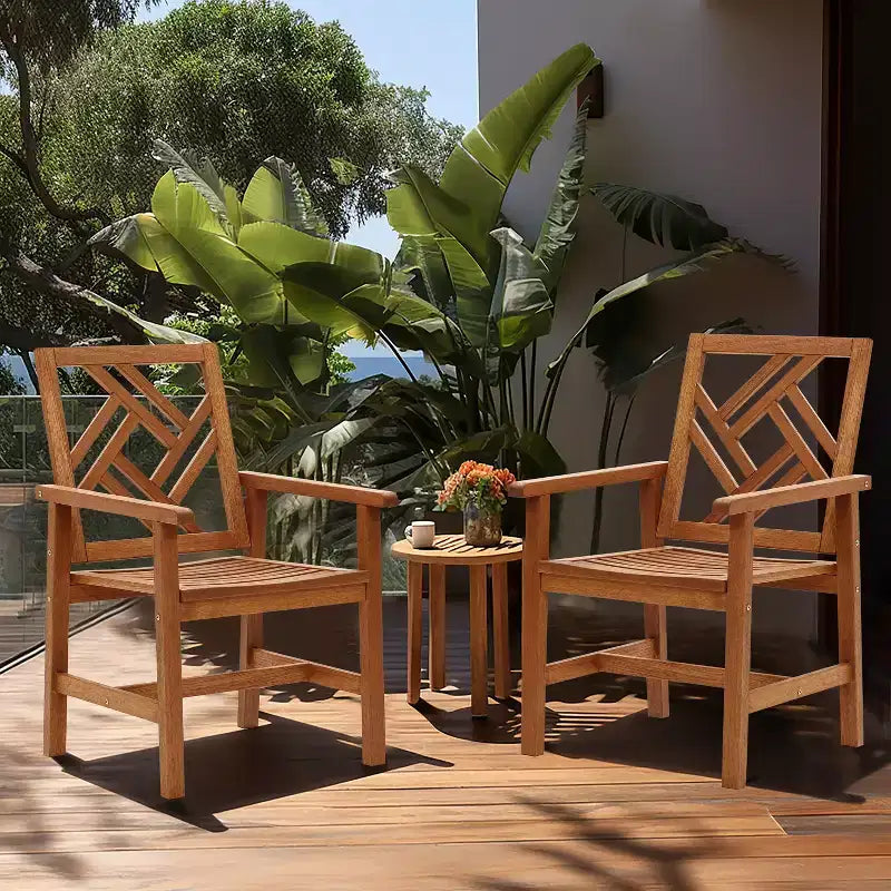 Chaise de salle à manger d'extérieur en bois massif LuxenHome Carmel, lot de 2