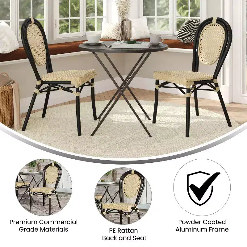 Lot de 2 chaises bistrot empilables Cannes Thonet d'intérieur/extérieur, en rotin synthétique et aluminium de Flash Furniture