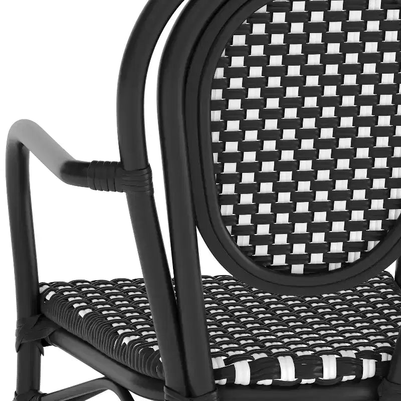 Lot de 4 chaises bistrot Lourdes Thonet empilables avec accoudoirs, en rotin PE et cadre en aluminium, pour l'intérieur et l'extérieur, de la marque Flash Furniture