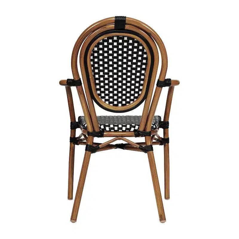 Lot de 4 chaises bistrot Lourdes Thonet empilables avec accoudoirs, en rotin PE et cadre en aluminium, pour l'intérieur et l'extérieur, de la marque Flash Furniture