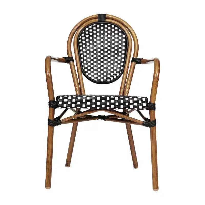 Lot de 4 chaises bistrot Lourdes Thonet empilables avec accoudoirs, en rotin PE et cadre en aluminium, pour l'intérieur et l'extérieur, de la marque Flash Furniture