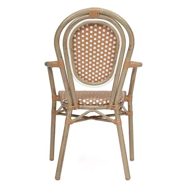 Lot de 4 chaises bistrot Lourdes Thonet empilables avec accoudoirs, en rotin PE et cadre en aluminium, pour l'intérieur et l'extérieur, de la marque Flash Furniture
