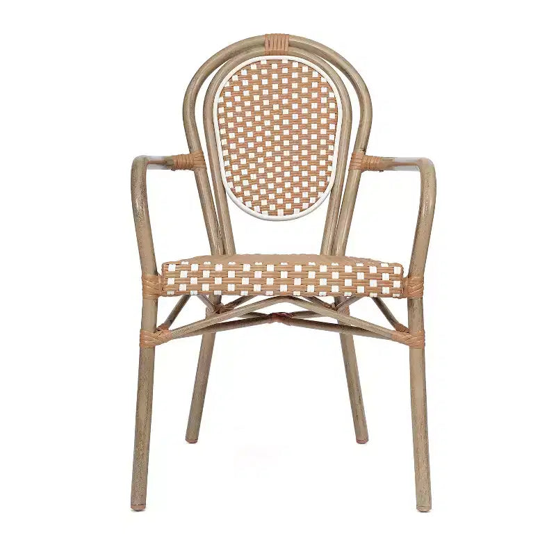 Lot de 4 chaises bistrot Lourdes Thonet empilables avec accoudoirs, en rotin PE et cadre en aluminium, pour l'intérieur et l'extérieur, de la marque Flash Furniture