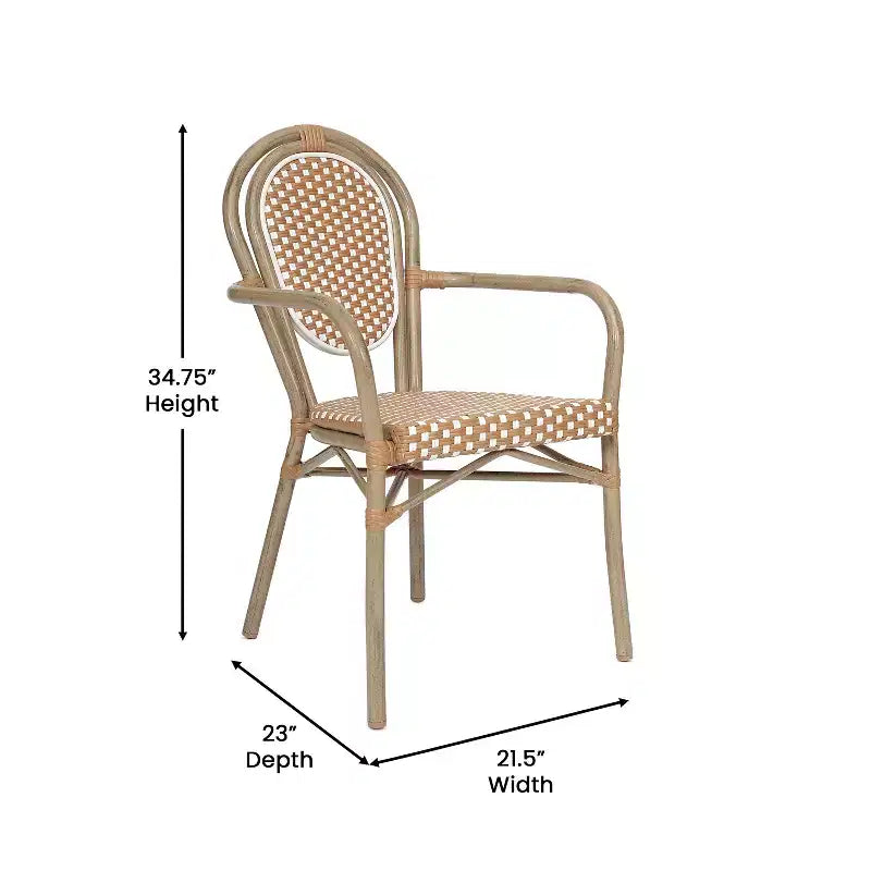 Lot de 4 chaises bistrot Lourdes Thonet empilables avec accoudoirs, en rotin PE et cadre en aluminium, pour l'intérieur et l'extérieur, de la marque Flash Furniture