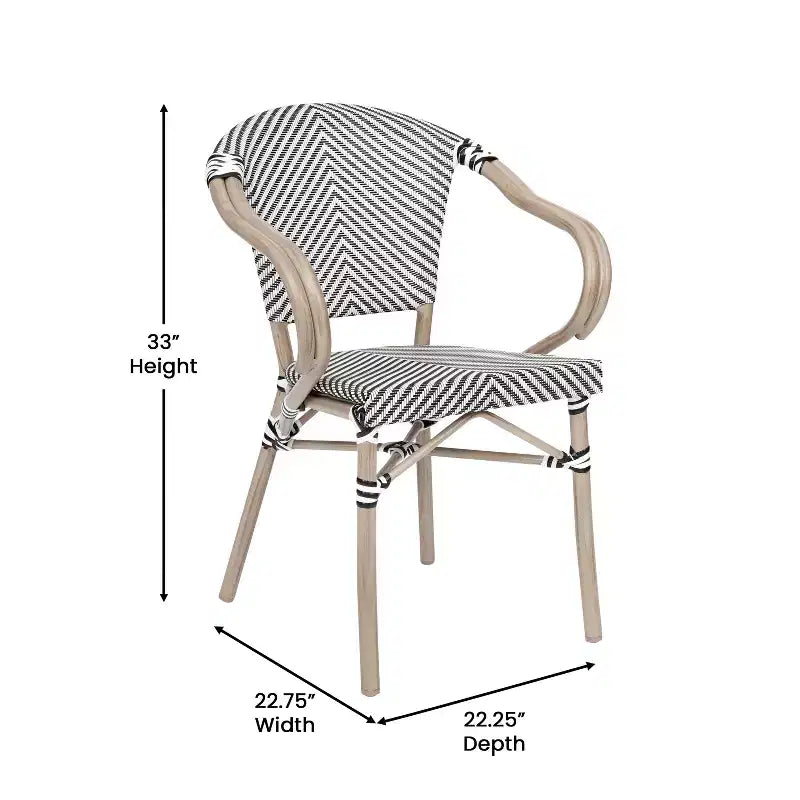 Lot de 4 chaises bistrot empilables d'intérieur/extérieur Marseille Flash Furniture avec accoudoirs, cadre en aluminium imprimé bambou et textilène
