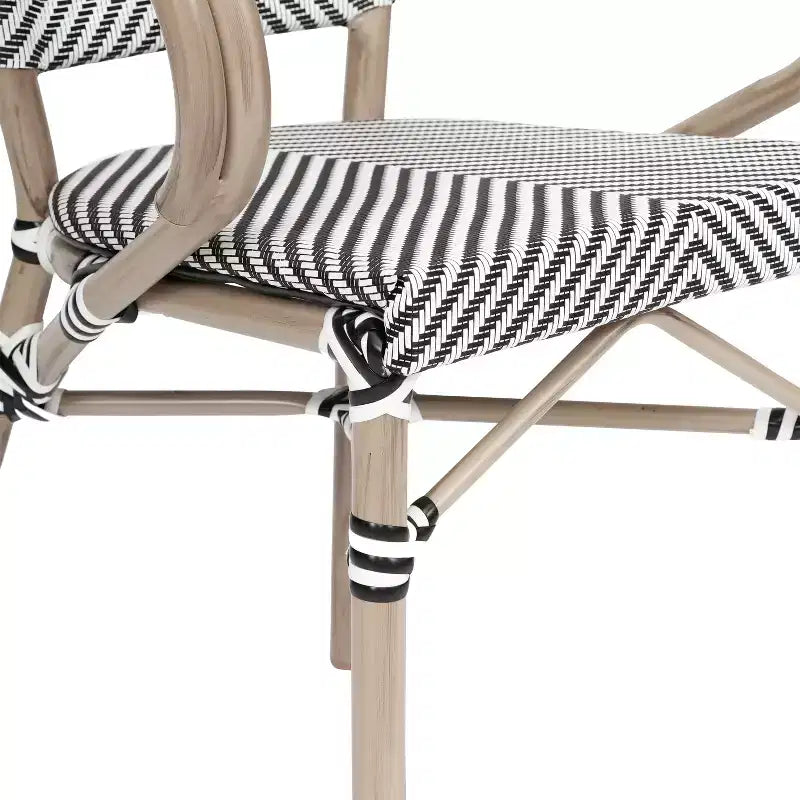 Lot de 4 chaises bistrot empilables d'intérieur/extérieur Marseille Flash Furniture avec accoudoirs, cadre en aluminium imprimé bambou et textilène