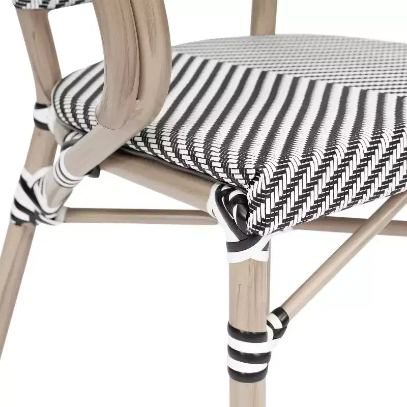 Lot de 4 chaises bistrot empilables d'intérieur/extérieur Marseille Flash Furniture avec accoudoirs, cadre en aluminium imprimé bambou et textilène
