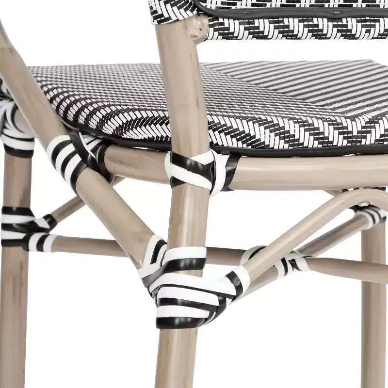 Lot de 4 chaises bistrot empilables d'intérieur/extérieur Marseille Flash Furniture avec accoudoirs, cadre en aluminium imprimé bambou et textilène