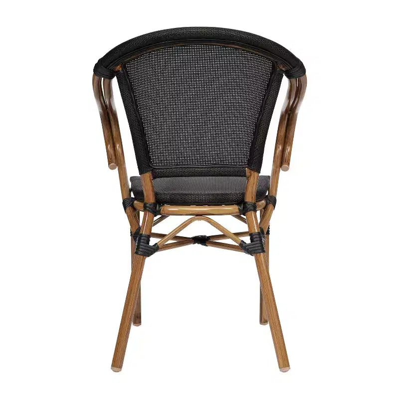 Lot de 4 chaises bistrot empilables d'intérieur/extérieur Marseille Flash Furniture avec accoudoirs, cadre en aluminium imprimé bambou et textilène