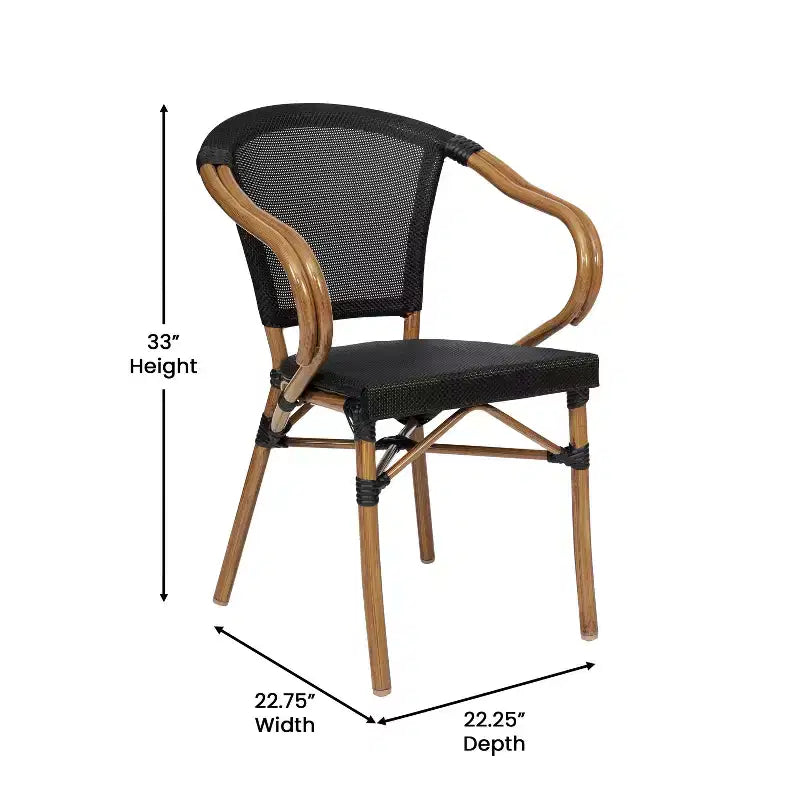 Lot de 4 chaises bistrot empilables d'intérieur/extérieur Marseille Flash Furniture avec accoudoirs, cadre en aluminium imprimé bambou et textilène