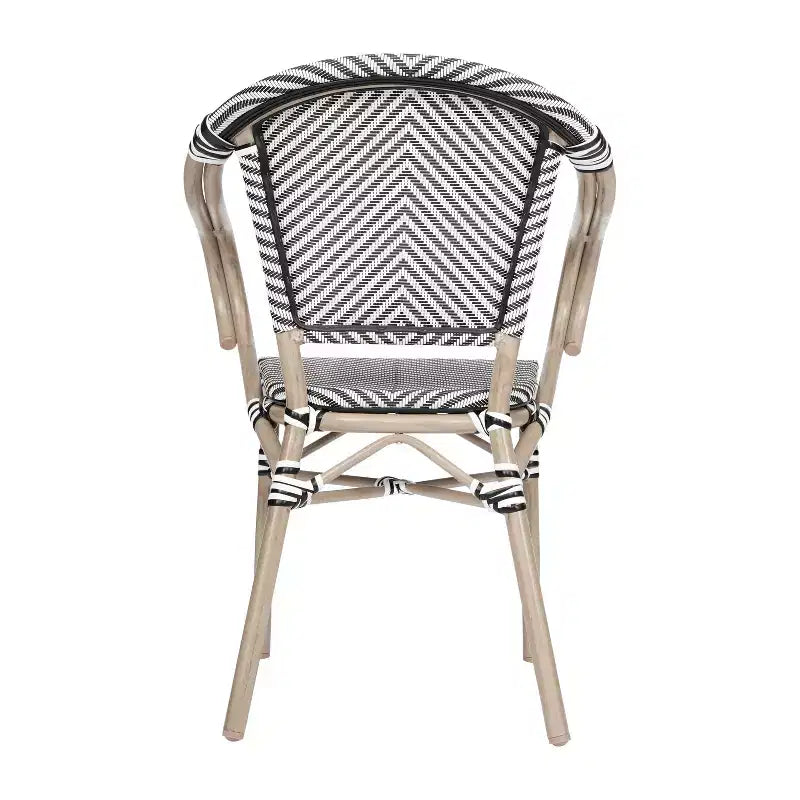 Lot de 4 chaises bistrot empilables d'intérieur/extérieur Marseille Flash Furniture avec accoudoirs, cadre en aluminium imprimé bambou et textilène